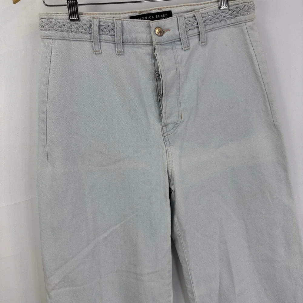 Veronica Beard Grant Wide Leg Jeans Women 30 Aspen Light Wash Braided High Rise